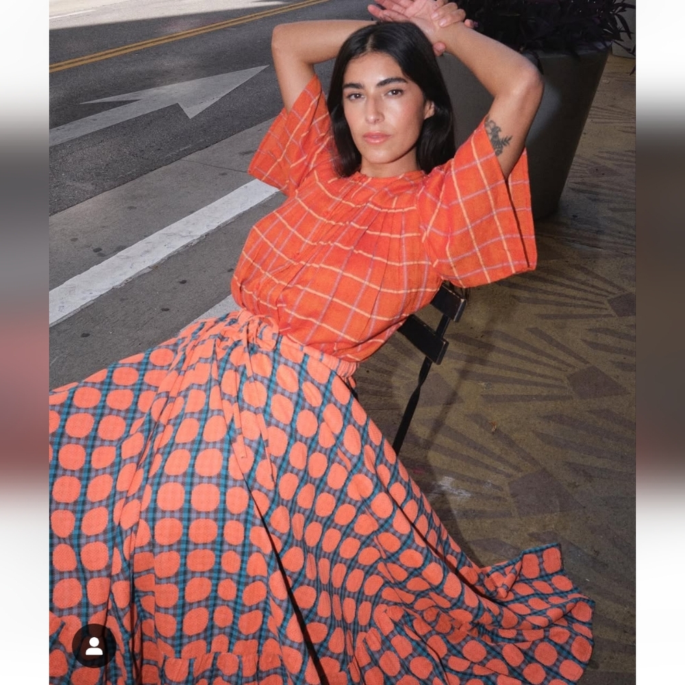 Ace & Jig Friday Maxi Skirt Bounce Orange Blue Dotted Print Size 2X